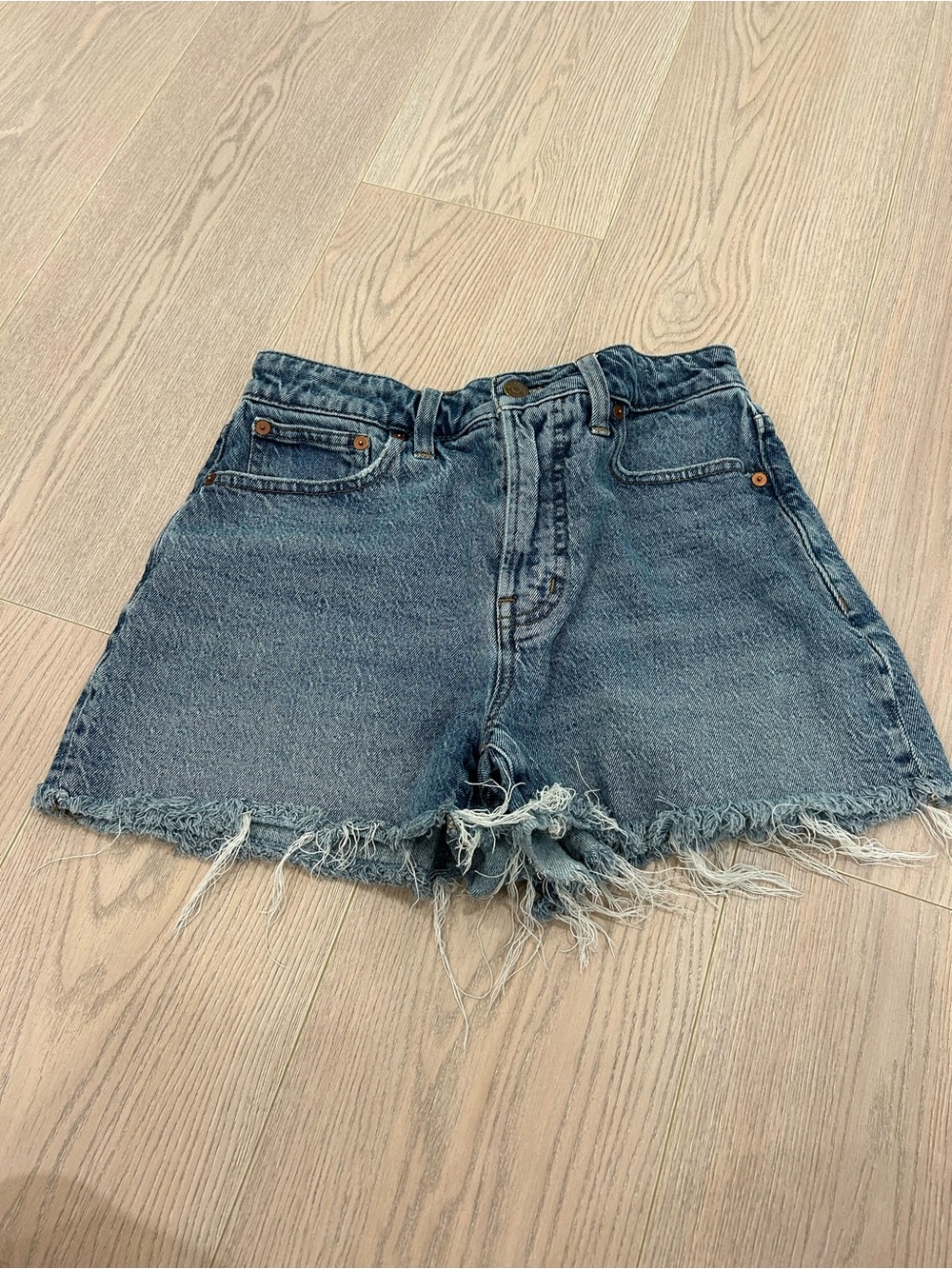 Madewell Distressed High-Rise Denim Shorts - Blue Wash